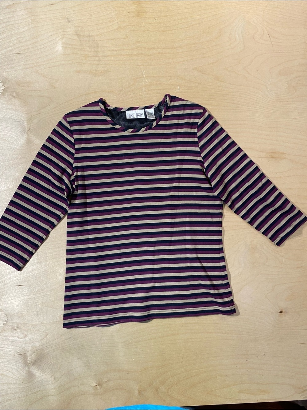 Kim Rogers Striped Crewneck Top in Purple, Black, Cream Small (RZ)